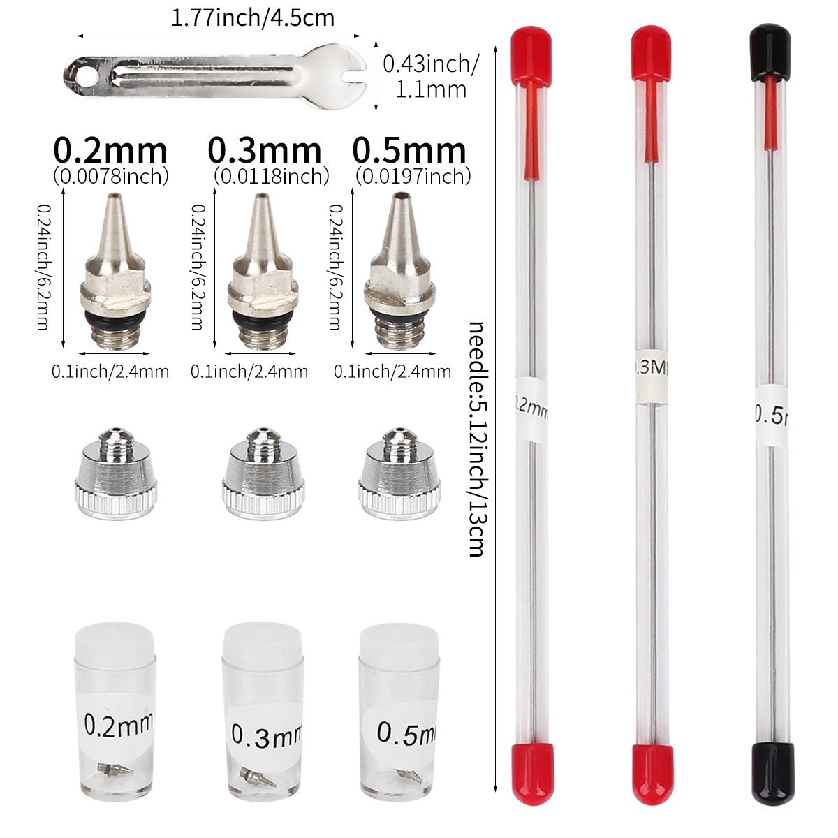 Airbrush Kit With Mini Compressor - 3 pz set 0.2/0.3/0.5mm Ugello Aerografo